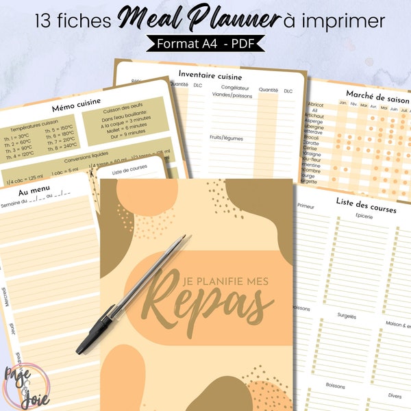 Meal planner à imprimer en français - fiches pour planification des menus - neutral