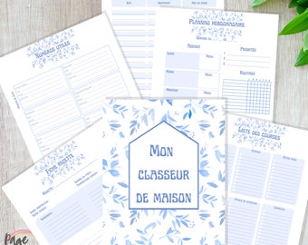 Fiches à imprimer pour classeur de maison en français, planner motif porcelaine, imprimez le vôtre!