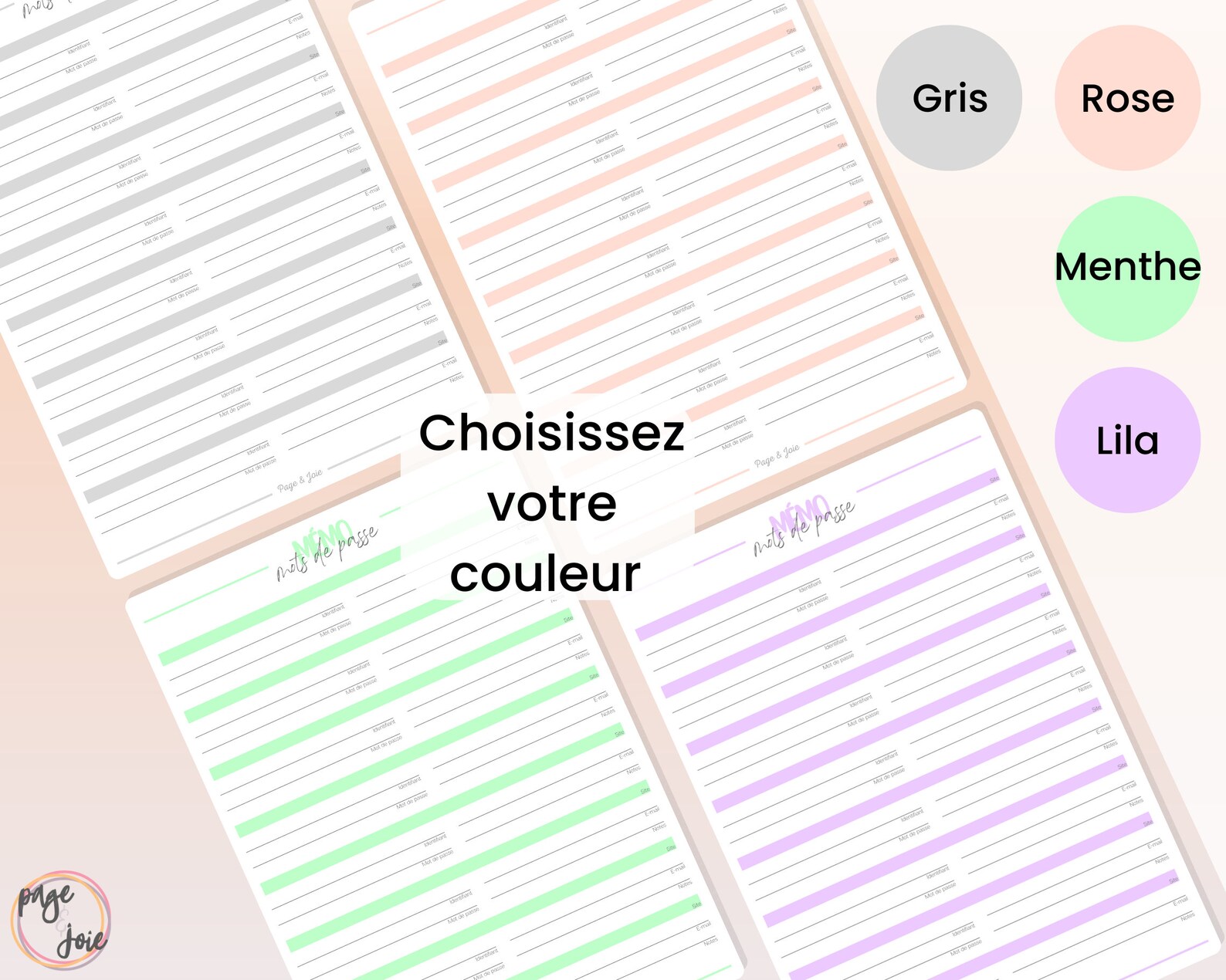Mémo mots de passe en français à imprimer et version numérique A4 / US