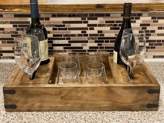 Wine Serving Tray: Handcrafted Wood - Rustic Vintage Look