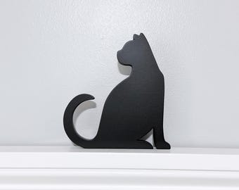 Black Cat Door Topper: Handmade Wood Shelf Sitter