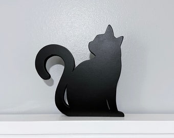 Hand-Painted Black Cat Silhouette Shelf Sitter or Door Topper,  gift for Cat Lovers, Cat home decor