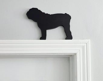 Hand-Scrolled English Bulldog Door Topper - Shelf Sitter - 7x5 Inches, Painted Both Sides