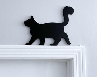 Handmade Black Cat Shelf Sitter: Fluffy Tail Door Topper