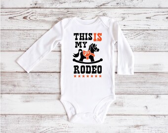 First Rodeo Baby Bodysuit: Western Cowboy Style, Short or Long Sleeve