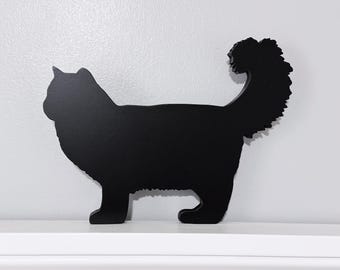 Handmade Ragamuffin Black Cat Shelf Sitter: Long Haired Cat Door Topper