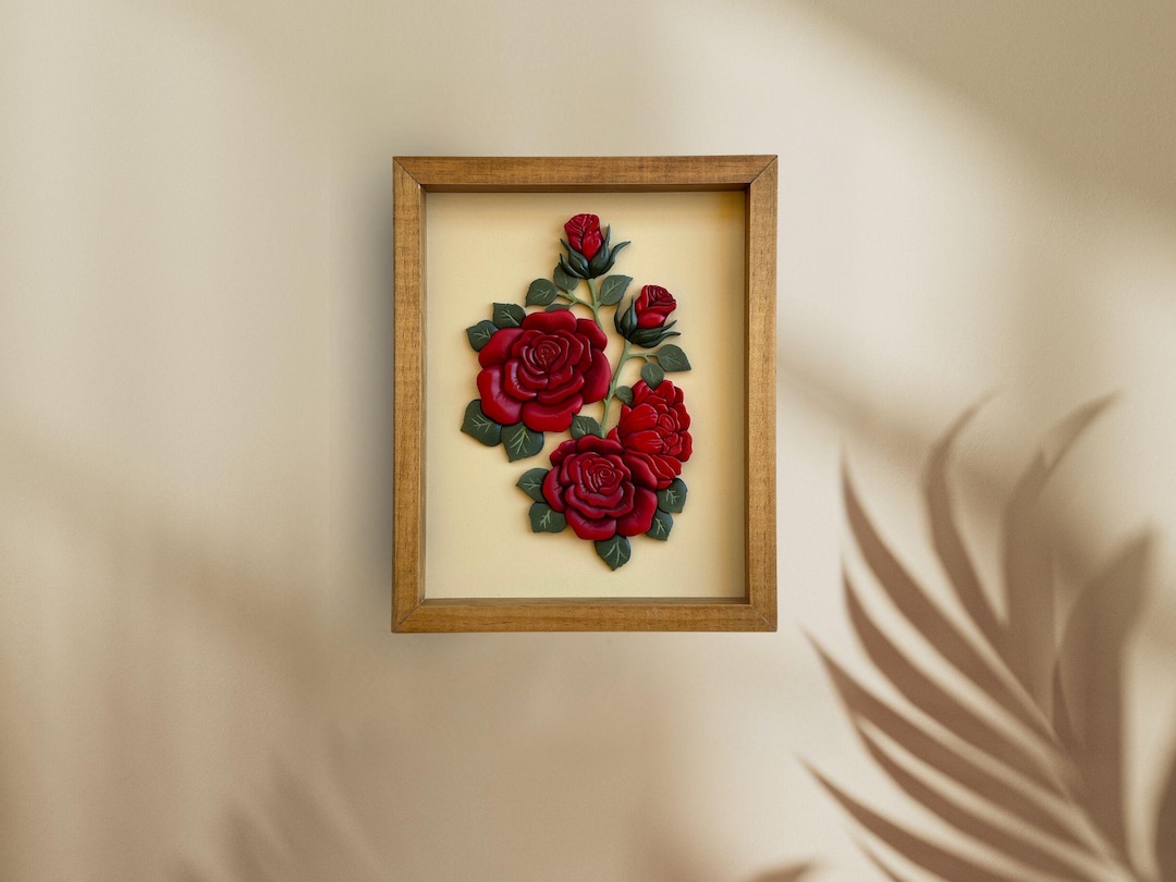 Framed Roses Wood Roses Framed Floral Wall Art - Anniversary Gift for Her - Etsy