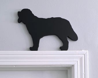 St Bernard Dog Decor, Shelf Sitter Figurine | Hand-Scrolled Wood | 6.5 X 9 Inches, Reversible, Apartment-Friendly