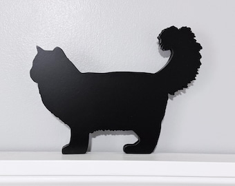 Handmade Ragamuffin Black Cat Shelf Sitter: Long Haired Cat Door Topper