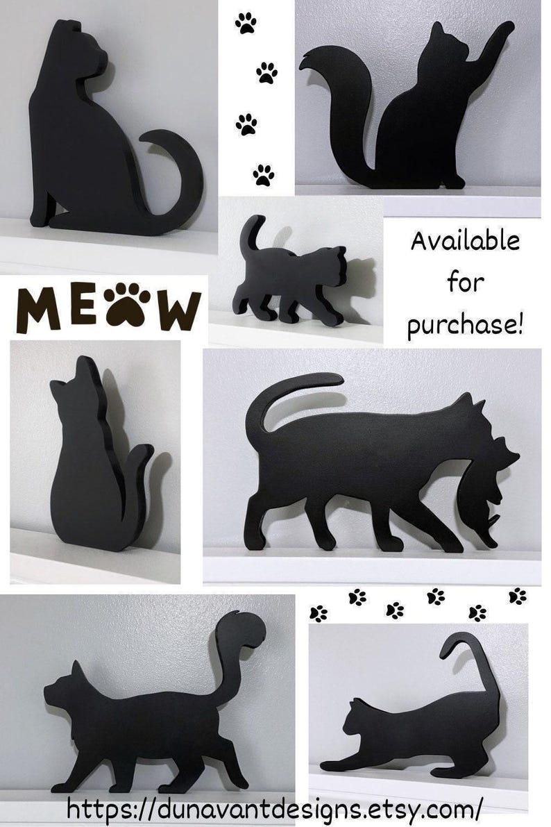 Handmade Stretching Cat Door Topper: Black Cat Shelf Sitter zdjęcie 10
