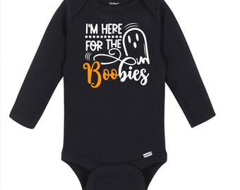 Halloween baby onesie, I’m Here for the Boobies, Funny Halloween baby
