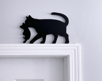 Handmade Black Cat with Kitten Door Topper: Cat Lover Gift