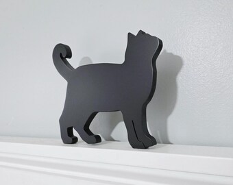 Wooden Black Cat Shelf Sitter – Handmade Cat Decor – Cat Lover Gift