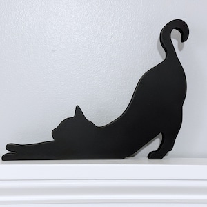 Stretching Cat door topper, Gift for cat lover, Cat shelf sitter, Black cat silhouette, Cat decor for home,