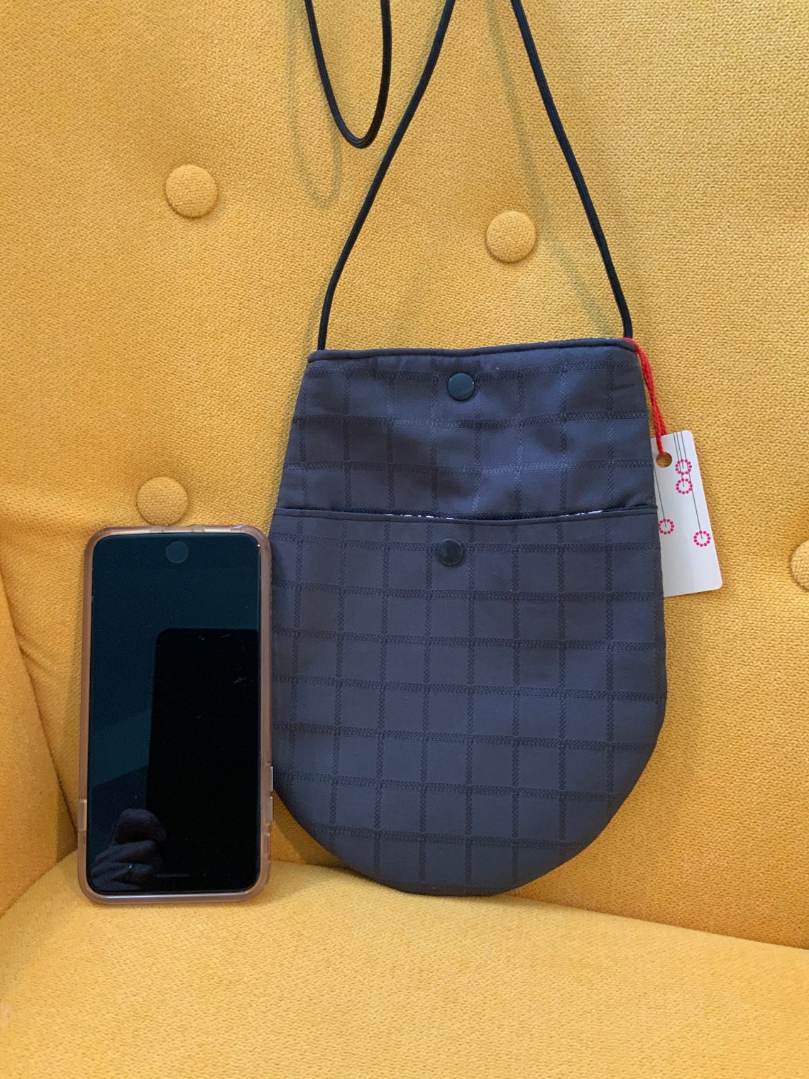 Gray teardrop crossbody bag from reclaimed fabrics. Etsy