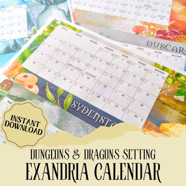 D&d Calendar Etsy