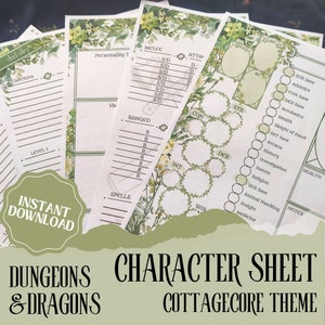DnD Character Sheet | D&D Resources | Great for Dungeons and Dragons | Cottagecore Character Journal