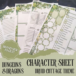 DnD Druid Character Sheet | D&D Resources | Great for Dungeons and Dragons | Cottagecore Character Journal