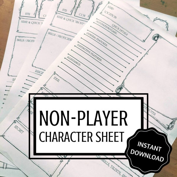 Dnd Npc Character Sheet Etsy