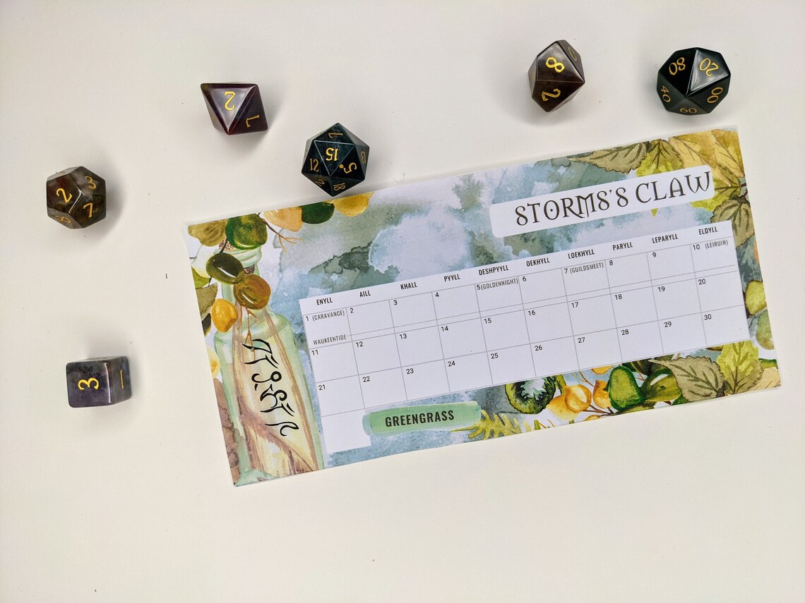 Spring D&D Calendar 3 per Page Faerun's Calendar for | Etsy
