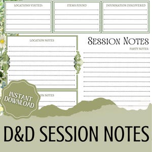 DnD Session Notes | Perfect for Session Summaries! | Cottagecore | Dungeons and Dragons Adventure Notebook