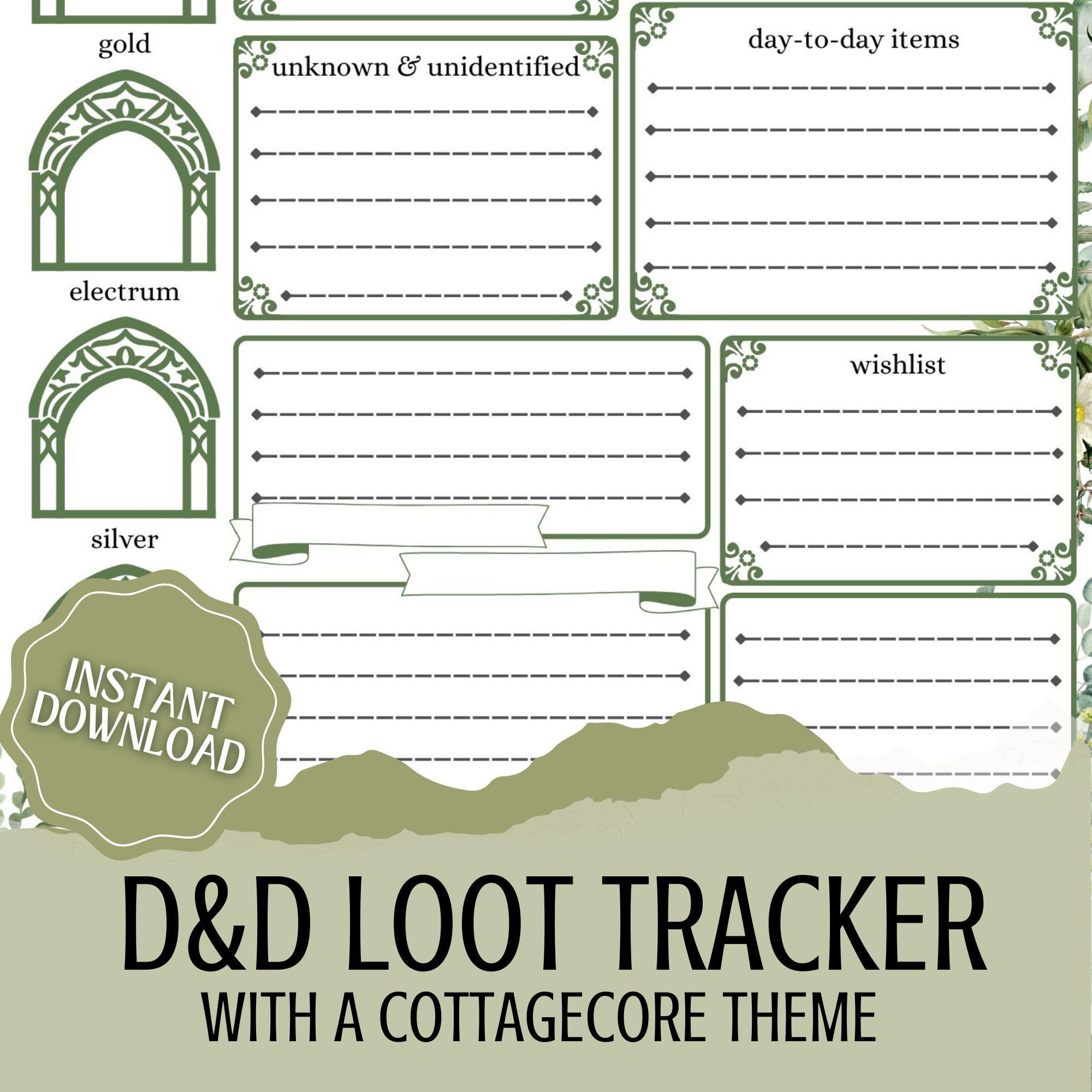 DnD 戦利品トラッカー | コテージコアテーマ | キャンペーンノート | インベントリ、アイテム、装備 - Etsy 日本