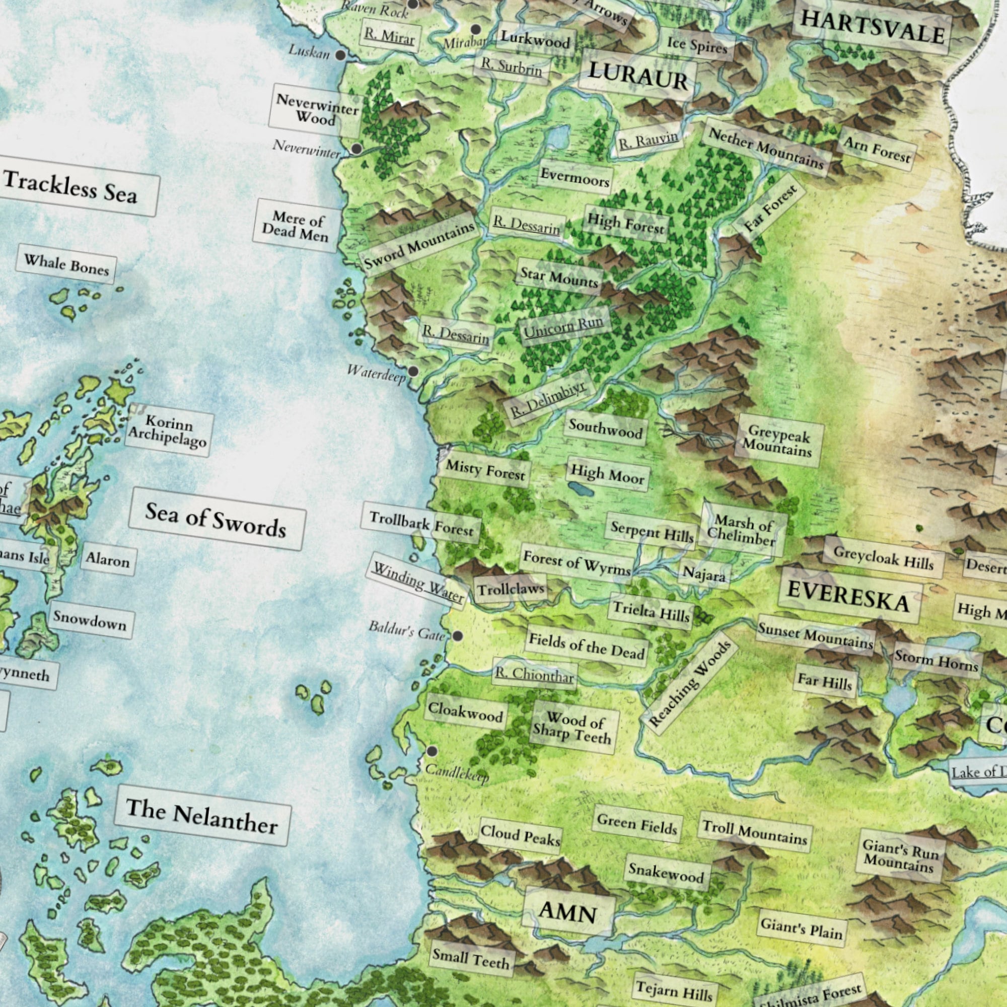 Map of Faerun sword Coast Dnd Map GM Tools Faerûn | Etsy Australia
