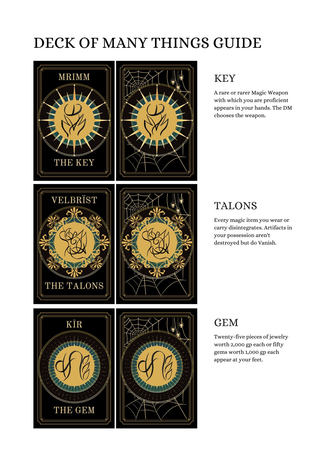Deck of Many Things Drow Full Set Printable 22 Unique - Etsy