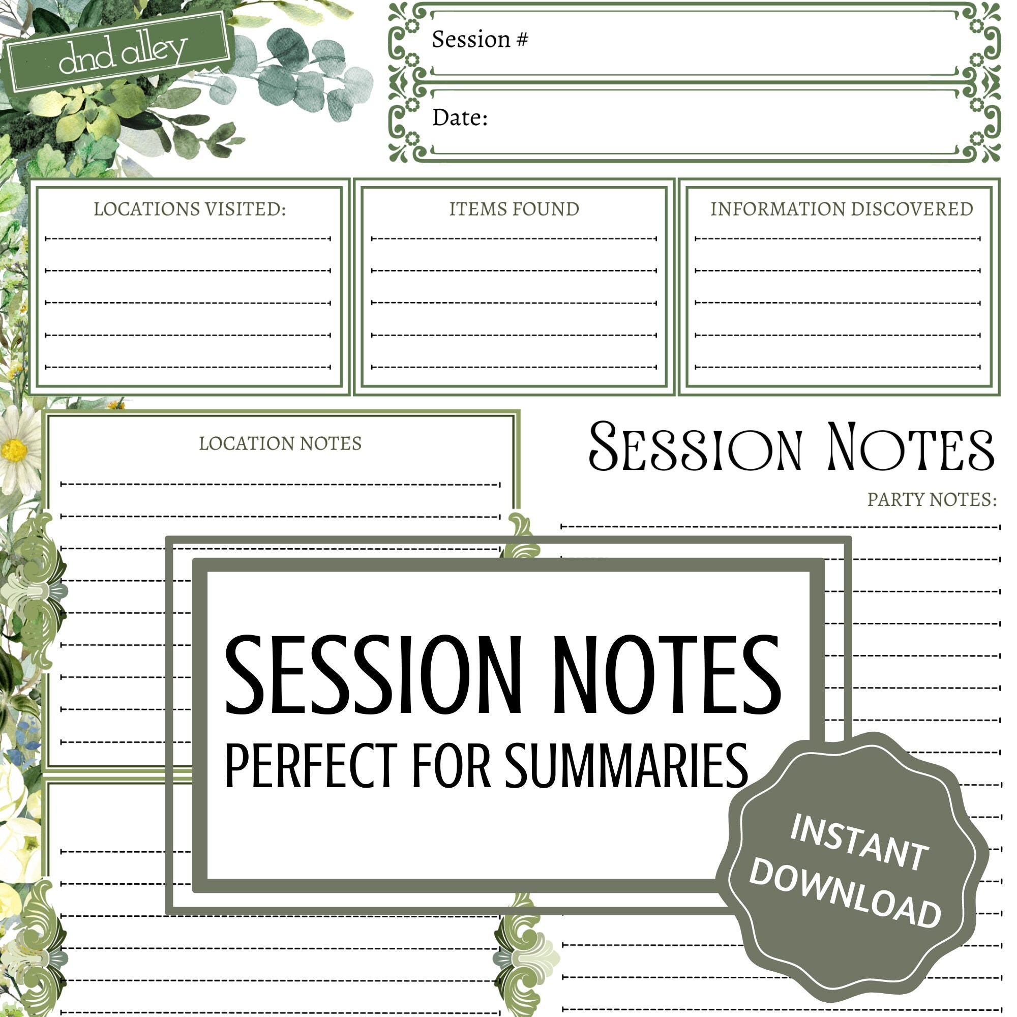 Dnd Session Notes Perfect for Session Summaries Cottagecore Dungeons ...