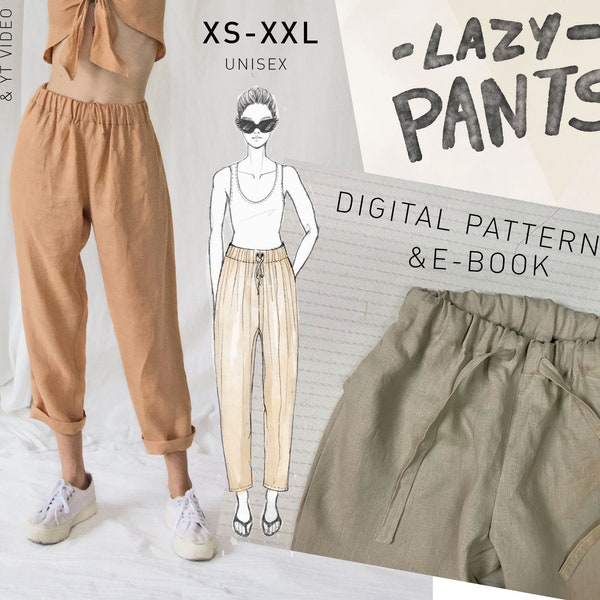 LAZY PANTS  drawstring waist jogger - digital indie sewing pattern- pdf download with illustrated tutorial