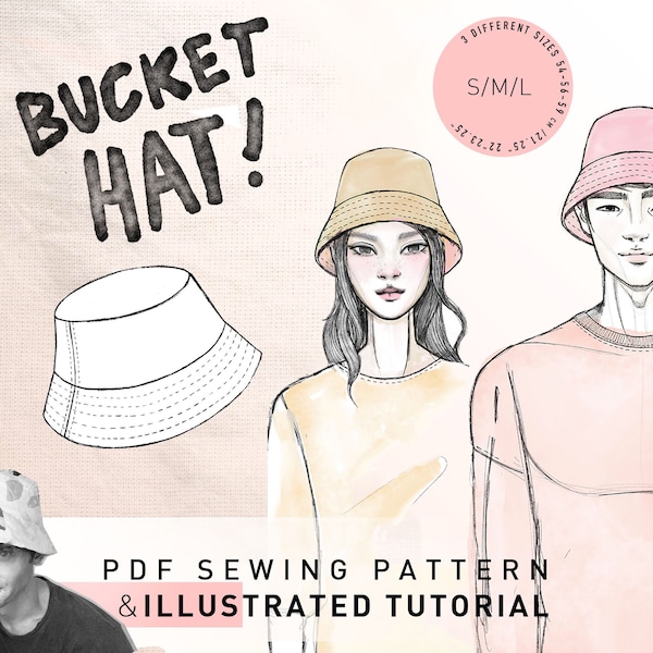 BUCKET HAT - indie sewing pattern - 3 sizes unisex  for men & women with step by step tutorial