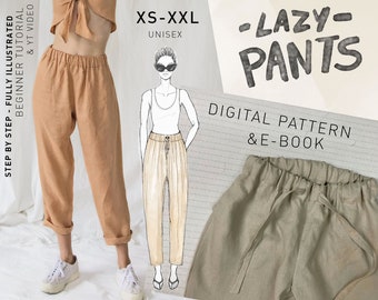 LAZY PANTS  drawstring waist jogger - digital indie sewing pattern- pdf download with illustrated tutorial