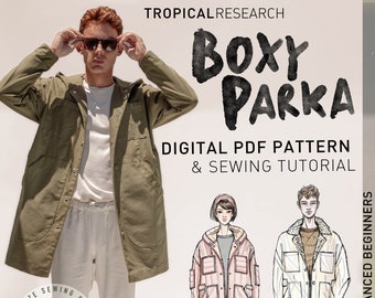 Patron de couture numérique indépendant BOXY PARKA - téléchargement pdf avec tutoriel illustré et astuces de patrons