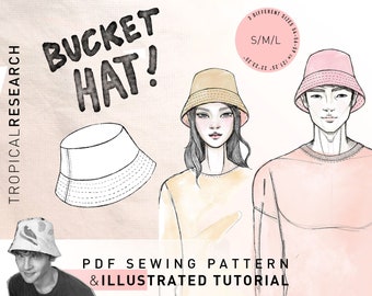 BUCKET HAT - indie sewing pattern - 3 sizes unisex  for men & women with step by step tutorial