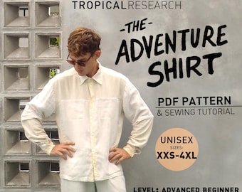 Patrón de costura para camisa de aventura: corte cuadrado unisex extragrande (descarga digital en PDF)