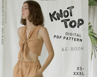 Knot Top - tropical research - pdf indie sewing pattern - linen summer crop top - beginner sewing with step by step tutorial