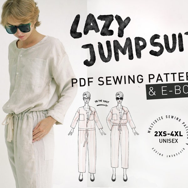 LAZY JUMPSUIT indie sewing pattern / 9 Unisex sizes 2xs - 4xl / detailed ebook tutorial - digital download