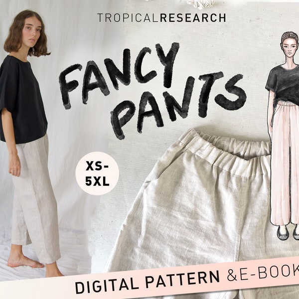 FANCY PANTS pantalones de cintura alta con cordón y perneras anchas - patrón de costura indie - XS - 5XL talla grande