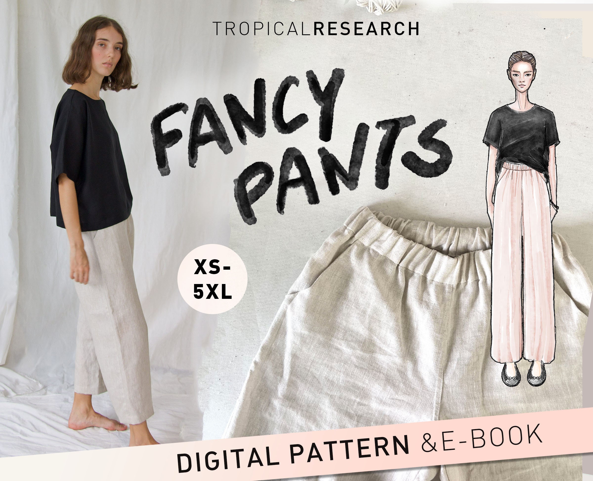 Pants Sewing Pattern For Women, Plus Size Pants In 8 Sizes XS-4XL