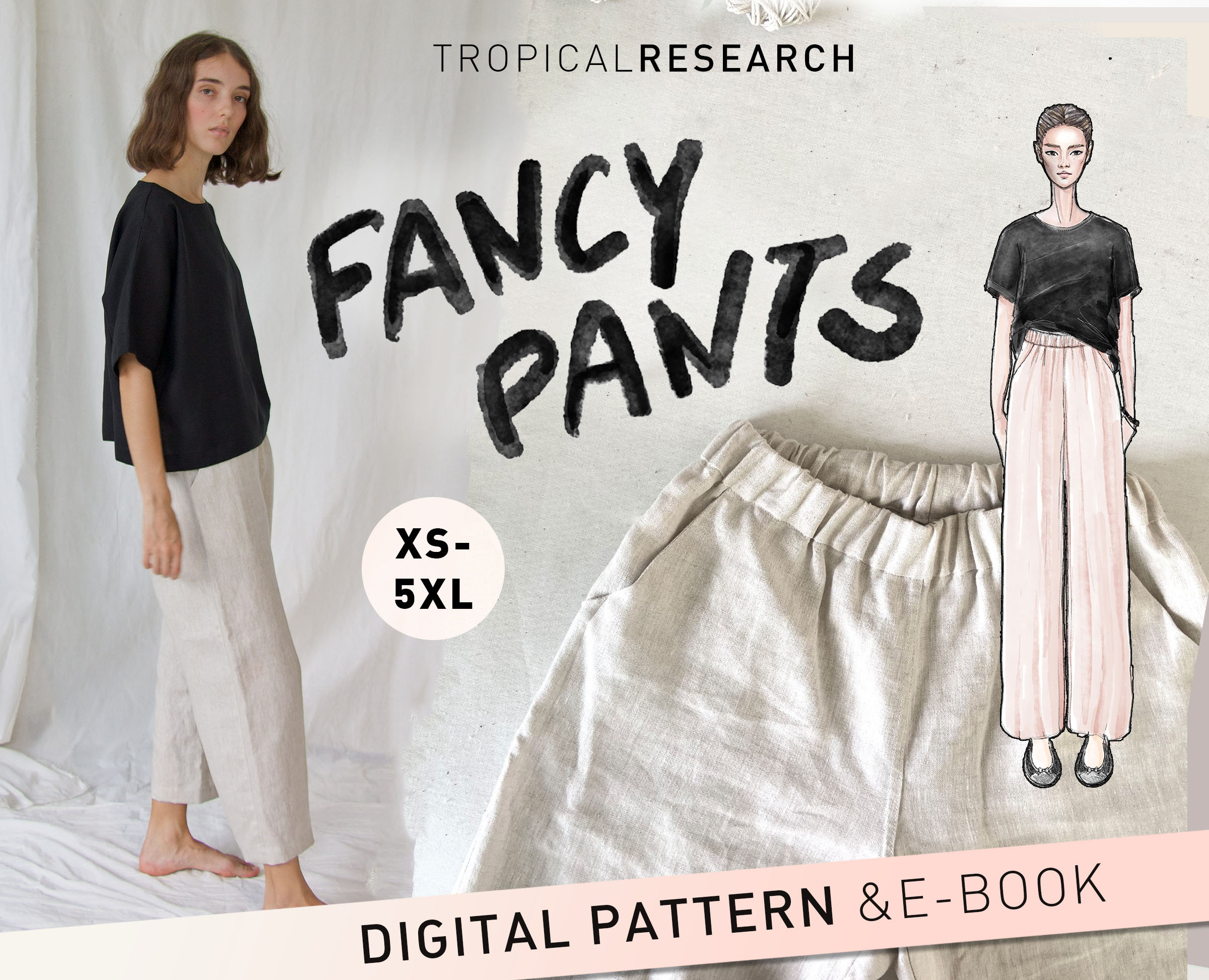 Womens Linen Trousers Pants High Waisted Elastic Waistband Inseam