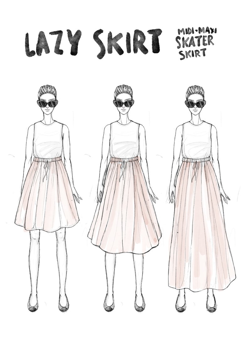 Lazy Skirt Sewing Pattern Midi Maxi Skater Drawstring Skirt illustrated Beginner Tutorial image 10