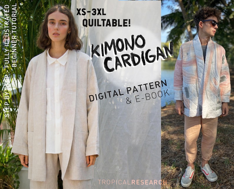 KIMONO CARDIGAN - pdf indie sewing pattern - quilted jacket pattern  - plus size sewing 