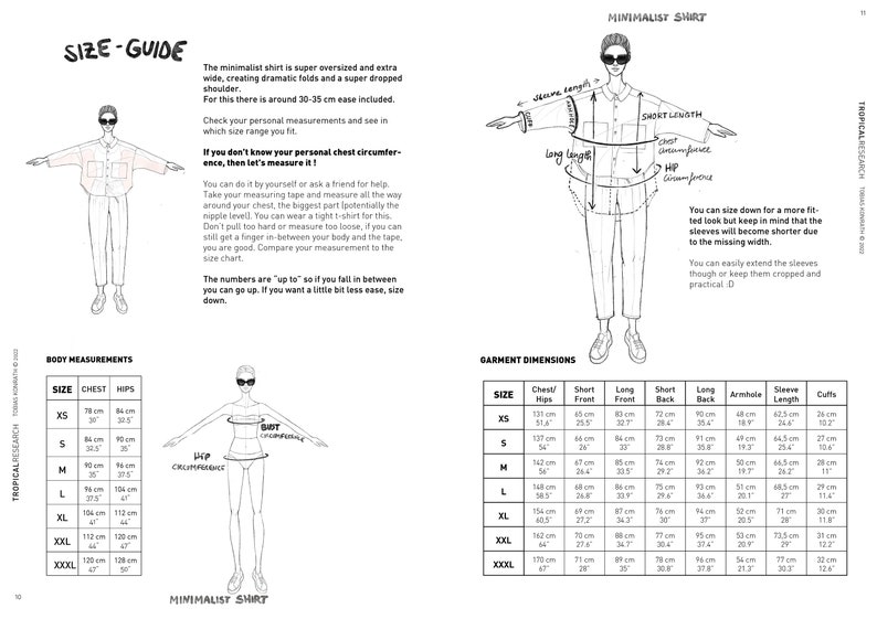 K&ouml;nnte beinhalten: Gr&ouml;&szlig;entabelle f&uuml;r ein minimalistisches Oversize-Shirt mit fallendem Schulter. Die Tabelle enth&auml;lt Ma&szlig;e f&uuml;r Brust, H&uuml;fte, kurze Vorderseite, lange Vorderseite, kurze R&uuml;ckseite, lange R&uuml;ckseite, Armloch, &Auml;rmell&auml;nge und Manschetten in Zoll und Zentimetern.