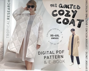 COZY COAT - abrigo acolchado de gran tamaño - abrigo/chaqueta de invierno minimalista - patrón de costura independiente PDF con capas, tutorial y archivo de proyector