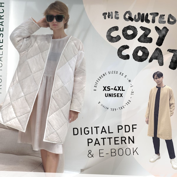 COZY COAT - oversize pikowany płaszcz - minimalistyczny płaszcz/kurtka zimowa - niezależny wzór szycia PDF z warstwami, samouczek i plik projektora