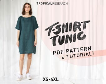 T-Shirt Tunic Sewing Pattern: Oversized Linen Dress, Boxy Top (XS-4XL) (PDF Pattern)