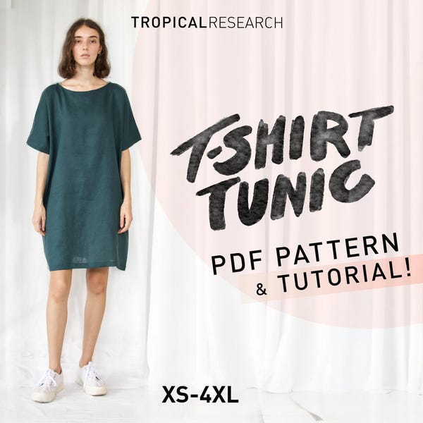 Patrón de costura para túnica tipo camiseta: Vestido de lino extragrande, top holgado (XS-4XL) (Patrón en PDF)