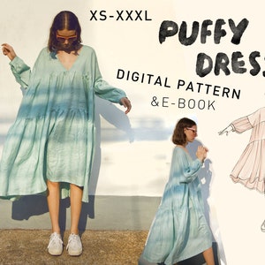 Patron de couture indépendant DRESS PUFFY robe smockée oversize à volants et chemisier pdf avec superpositions et tutoriel image 1