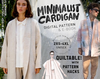 CARDIGAN MINIMALISTA - patrón de costura independiente en pdf - patrón de chaqueta acolchada - costura de talla grande hasta 4xl