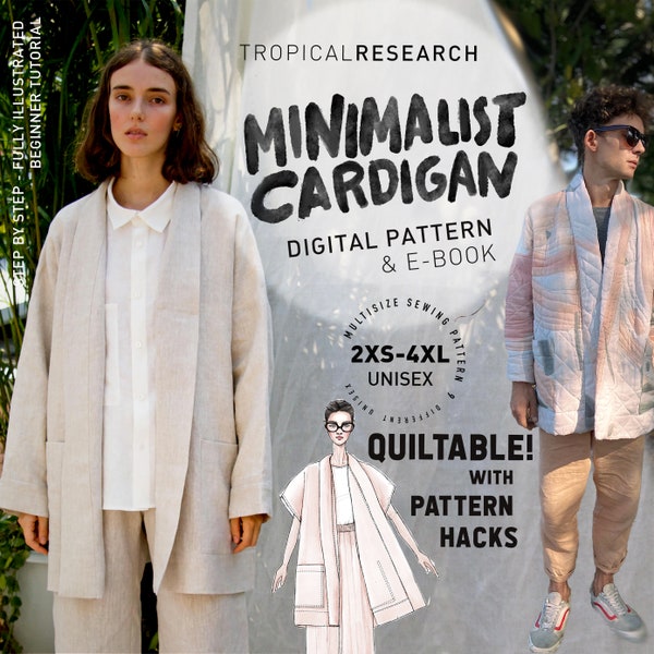 MINIMALIST CARDIGAN - PDF Sewing Pattern - A0 + A4 Printable | Beginner Friendly Layers - quiltable